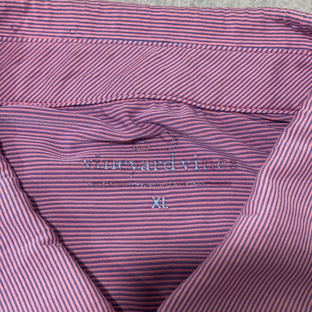 Vineyard Vines Mens XL Performance Polo Shirt Pink Purple Stripe Short Sleeve - Picture 3 of 8